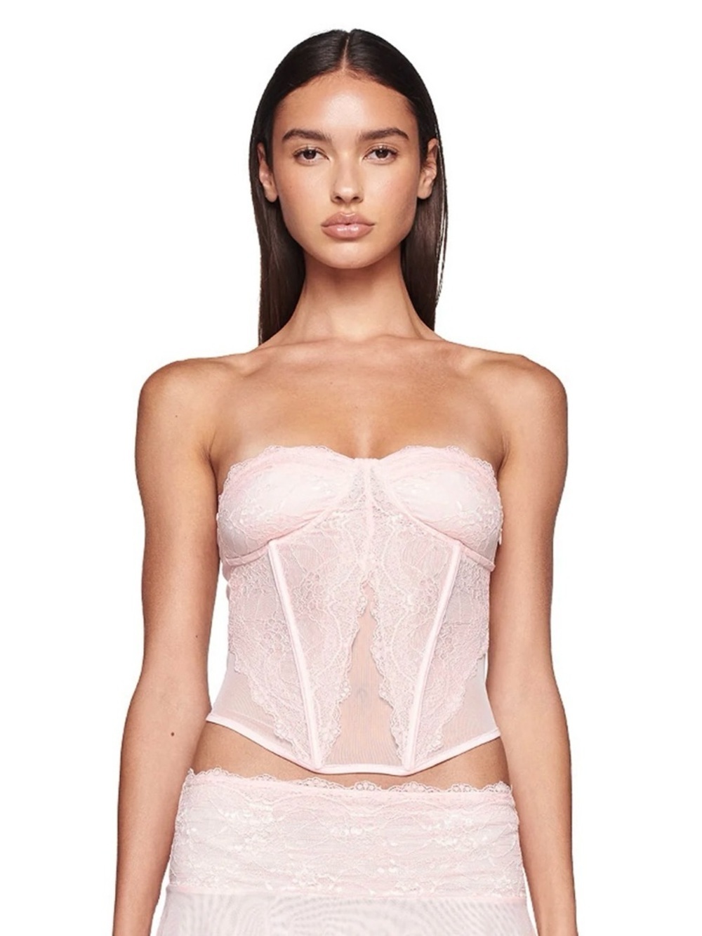I.AM.GIA Top Demie Corset Bustier Sheer Mesh Lace Strapless Pastel Pink Sz XXS